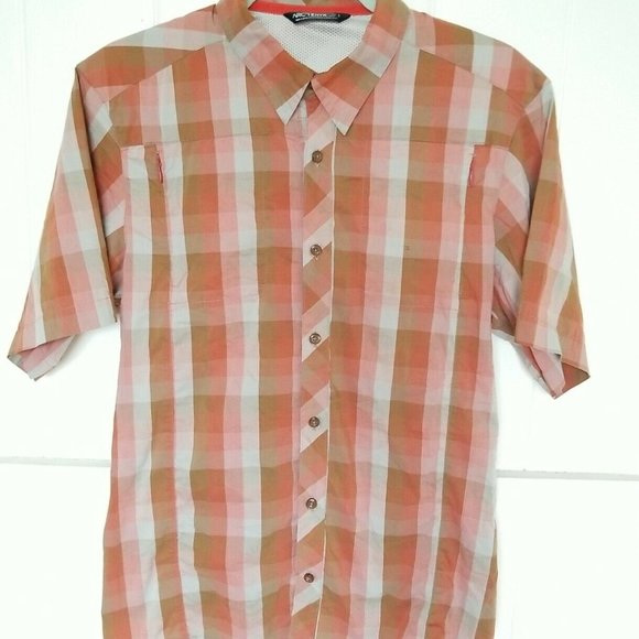 Arc'Teryx Short Sleeve Button Down Shirt Orange Hike Casual Pocket Mens Small * - Picture 1 of 12